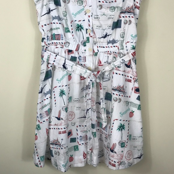 Crewcuts Factory Girls Size 14 Multicolor Waist Tie Postcard Print Shirt Dress - Picture 5 of 12